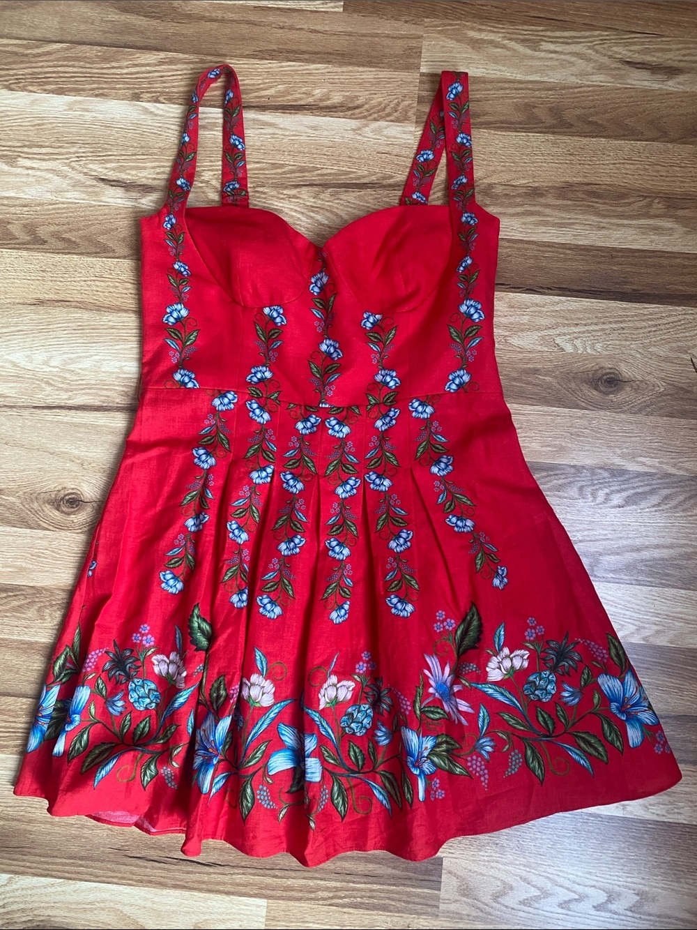 FARM Rio Red Floral Sweetheart Mini Dress